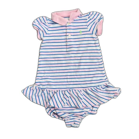 Ralph Lauren baby dress set pink blue white striped polo - Picture 1 of 7